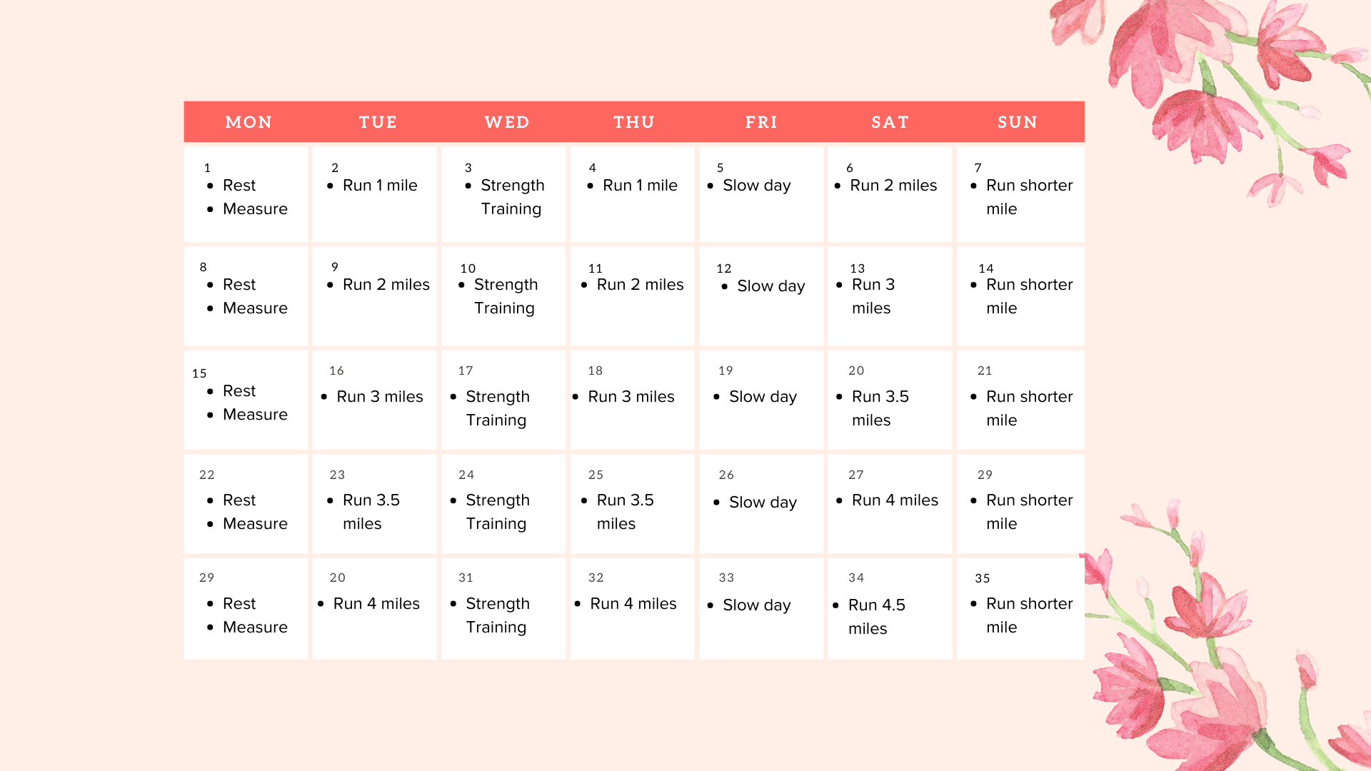 Calendar Training Running Plan 