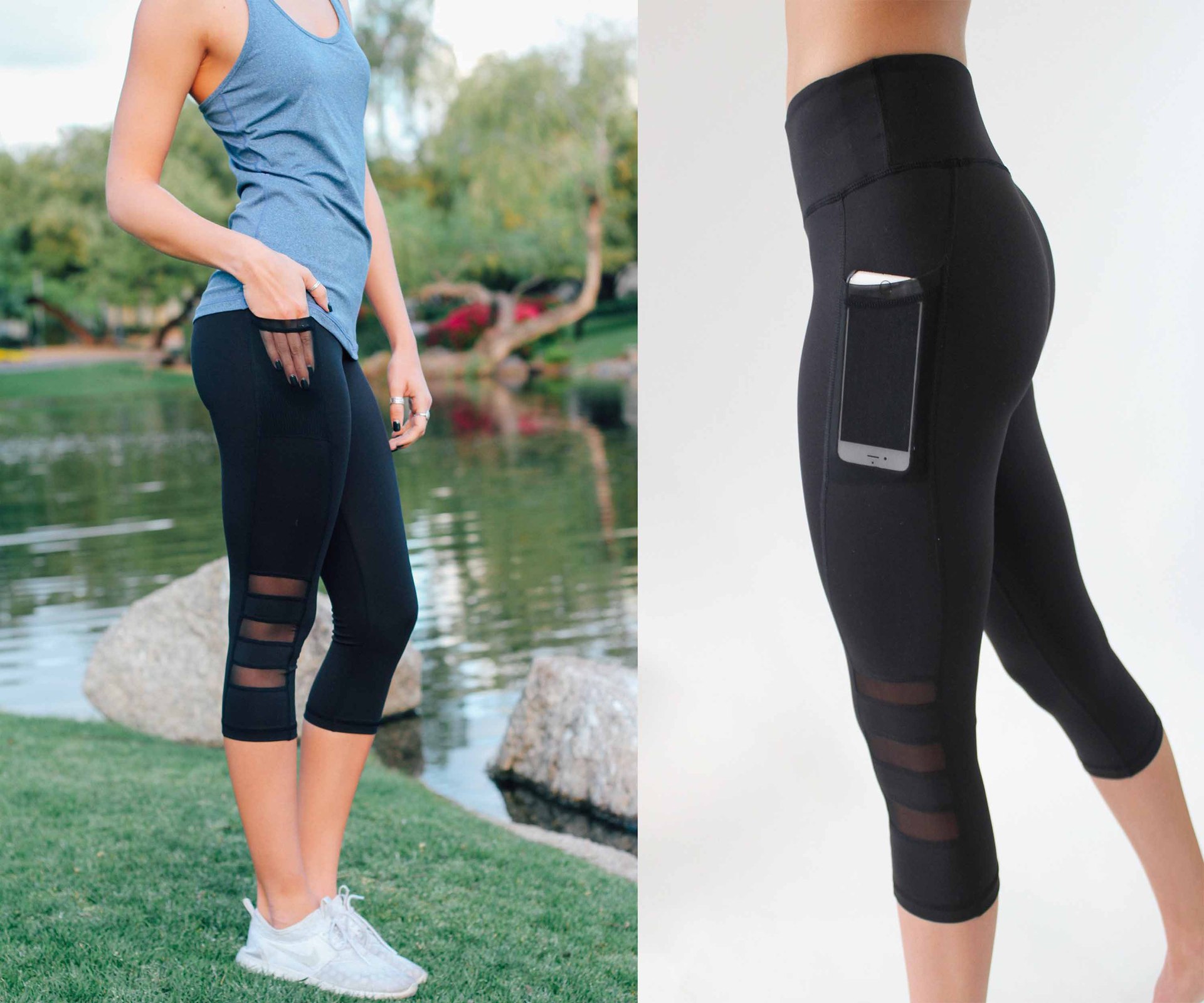 mesh sports leggings with pocket