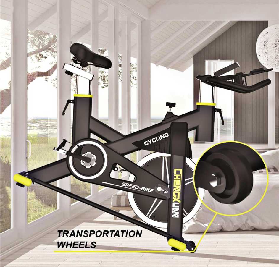 indoor stationary bike with transportation wheels